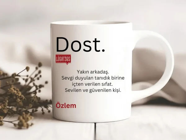 Personalisierte Lugat Keramiktasse „Dost“ – Osmanisch & Türkisch