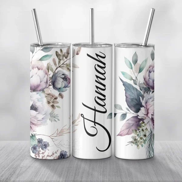 01 Thermobecher mit Initiale und Name – verziert mit bunten blumigem Dekor