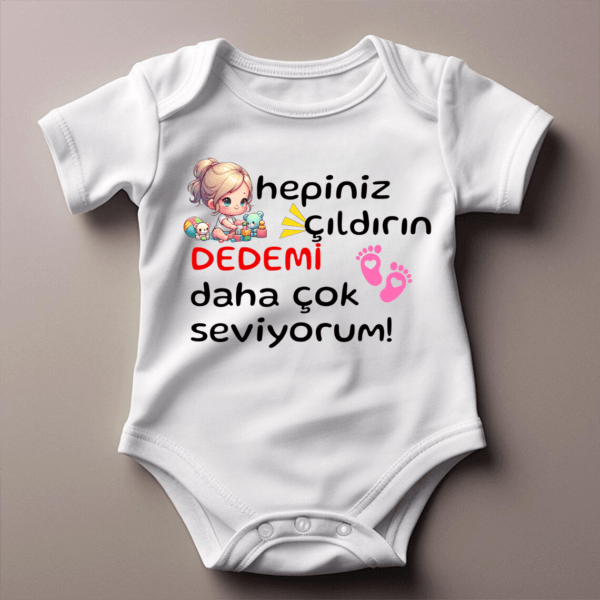 100% Baumwolle (10) Babybody Türkisch – „Hepiniz cildirin Dedemi daha cok seviyorum“ -Kiz
